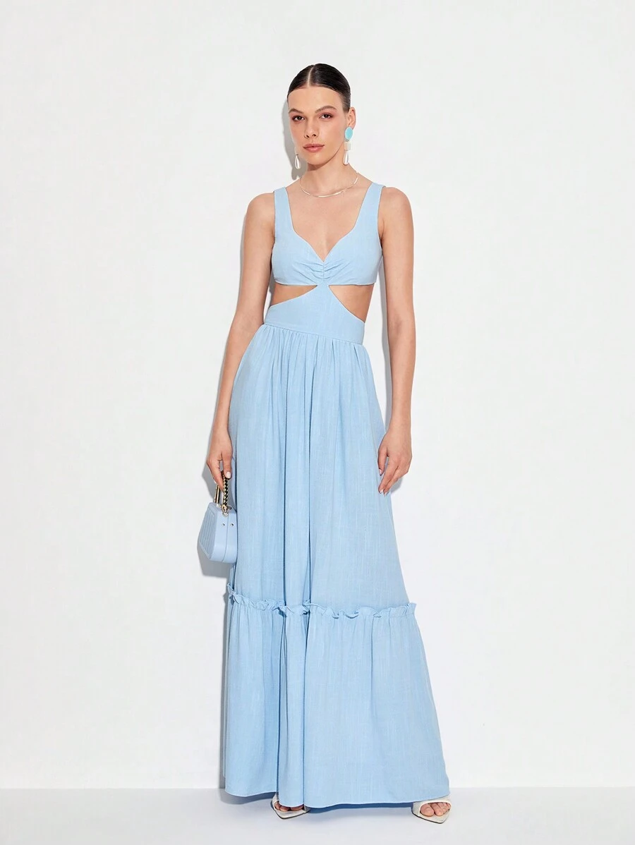 CarlaGiantsidis Cut Out Ruffle Hem Dress - Baby Blue - View 1
