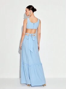 CarlaGiantsidis Cut Out Ruffle Hem Dress - Baby Blue - View 2