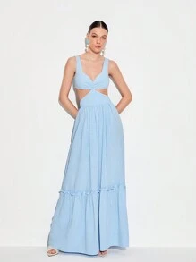 CarlaGiantsidis Cut Out Ruffle Hem Dress - Baby Blue - View 3