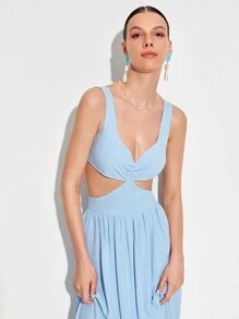 CarlaGiantsidis Cut Out Ruffle Hem Dress - Baby Blue - View 4