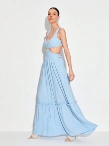 CarlaGiantsidis Cut Out Ruffle Hem Dress - Baby Blue - View 6