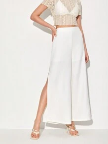 Maria Molina Quần nữ Dây kéo Tách cao màu trơn Thanh lịch - trắng - Xem 1