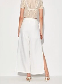 Maria Molina Quần nữ Dây kéo Tách cao màu trơn Thanh lịch - trắng - Xem 2