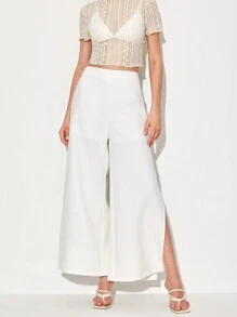 Maria Molina Quần nữ Dây kéo Tách cao màu trơn Thanh lịch - trắng - Xem 4