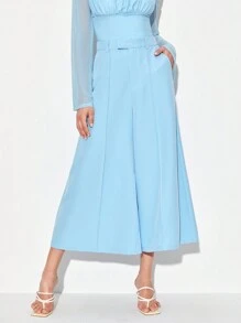 LI CHUN YUAN Dây kéo bay Mặt trước đường may quần ống rộng Quần tây - Màu xanh nhạt - Xem 4