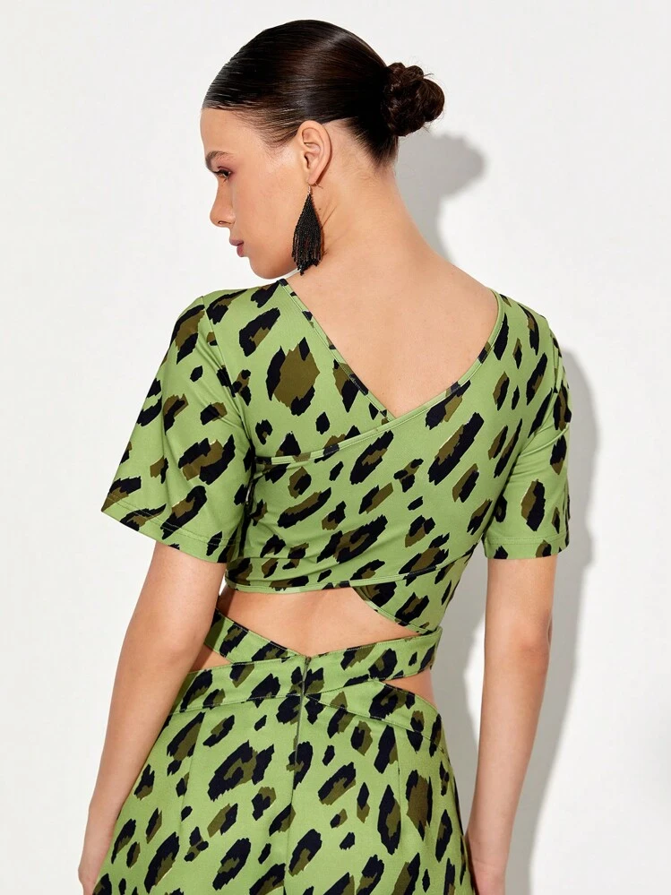 TF TRAN Camiseta corta cruzada estampada envolvente, ropa de mujer, para el verano - Multicolor - Añade 2