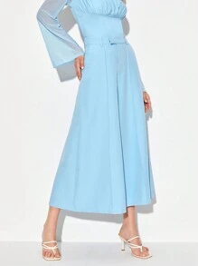 LI CHUN YUAN Dây kéo bay Mặt trước đường may quần ống rộng Quần tây - Màu xanh nhạt - Xem 5