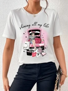 SHEIN Essnce Áo thun nữ Con số Slogan Giải trí - trắng - Xem 6