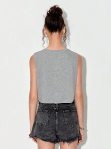 Tim Lord Aries Print Crop Tank Top - Light Grey - View 4