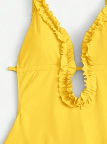 Swim Vcay 褶邊深V領露背連體泳衣