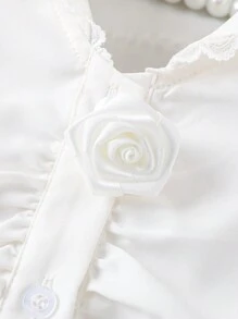 Girls Ruched Front Puff Sleeve Ruched Front Shirt - White - View 3