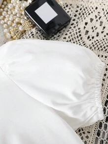 Girls Ruched Front Puff Sleeve Ruched Front Shirt - White - View 6