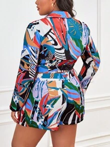 Sylvia Mollie Plus Allover Print Crop Top & Shorts - Multicolor - View 2