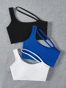 Easithlete 3 piezas Sujetador deportivo de un hombro tejido de canalé - Multicolor - Ver 2