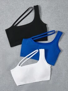 Easithlete 3 piezas Sujetador deportivo de un hombro tejido de canalé - Multicolor - Ver 4