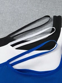 Easithlete 3 piezas Sujetador deportivo de un hombro tejido de canalé - Multicolor - Ver 5