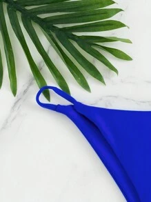 SHEIN Swim Chất rắn Quần lót Thong Đáy bikini - Xanh đậm - Xem 6