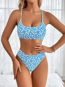 SHEIN Swim 碎花比基尼泳裝 - 彩色 - 查看 1