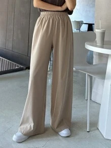 DAZY 實色闊腳褲 - 卡其色 - 查看 3