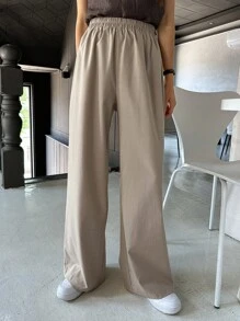 DAZY 實色闊腳褲 - 卡其色 - 查看 4