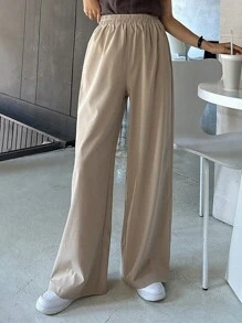 DAZY 實色闊腳褲 - 卡其色 - 查看 6