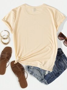 人像圖案T恤 - 杏色 - 查看 2