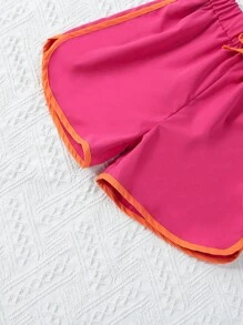 SHEIN Kleinkind Mädchen Farbblock, halbem Reißverschluss, Top mit & Knoten vorn, Shorts mit