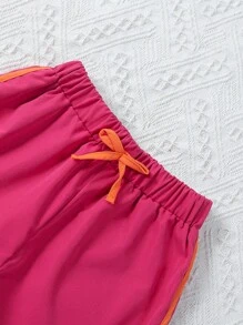 SHEIN Kleinkind Mädchen Farbblock, halbem Reißverschluss, Top mit & Knoten vorn, Shorts mit