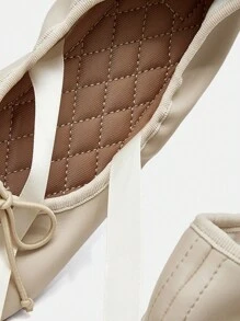 SheIn MOD Phụ nữ buộc chân thiết kế nơ trang trí giày ba lê, giày đế bằng ngoài trời thời trang - Màu be - Xem 9