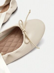SheIn MOD Phụ nữ buộc chân thiết kế nơ trang trí giày ba lê, giày đế bằng ngoài trời thời trang - Màu be - Xem 11