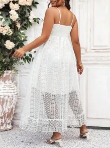 SHEIN Holidaya Vestido de tirantes ribete con fleco con encaje - Blanco - Ver 2