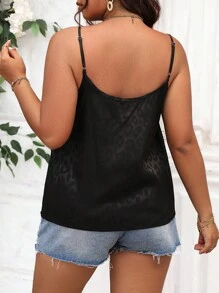 SHEIN Clasi Plus Leopard Jacquard Eyelash Dance Trim Cami Top Tricouri Grafice Cheetah Print Tricouri Femei