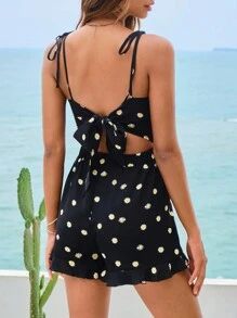 Soleia 雛菊印花肩上打結吊帶連體短褲 - 彩色 - 查看 2