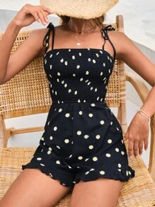 Soleia 雛菊印花肩上打結吊帶連體短褲 - 彩色 - 查看 4