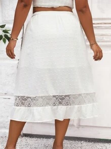 SHEIN Clasi 大碼蕾絲拼接流蘇腰部打結荷葉邊高衩半身裙 - 白色 - 查看 2