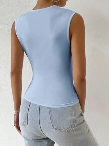 SHEIN Essnce Áo khoác và áo lót dành cho xe tăng nữ Vắt Xù màu trơn Giải trí - Màu xanh lam - Xem 2