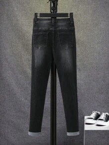 SHEIN Tween Boy Ripped Frayed Cat Whisker Washed Jeans - Black - View 2