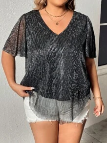 SHEIN Clasi Áo sơ mi Plus Size màu trơn Buổi tiệc - màu đen - Xem 1