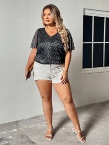 SHEIN Clasi Áo sơ mi Plus Size màu trơn Buổi tiệc - màu đen - Xem 5