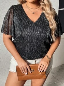 SHEIN Clasi Áo sơ mi Plus Size màu trơn Buổi tiệc - màu đen - Xem 6
