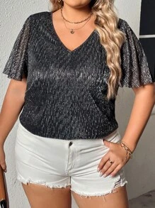 SHEIN Clasi Áo sơ mi Plus Size màu trơn Buổi tiệc - màu đen - Xem 7