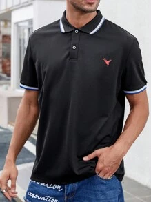 Manfinity Homme Men Animal Print Contrast Trim Polo Shirt - Black - View 1