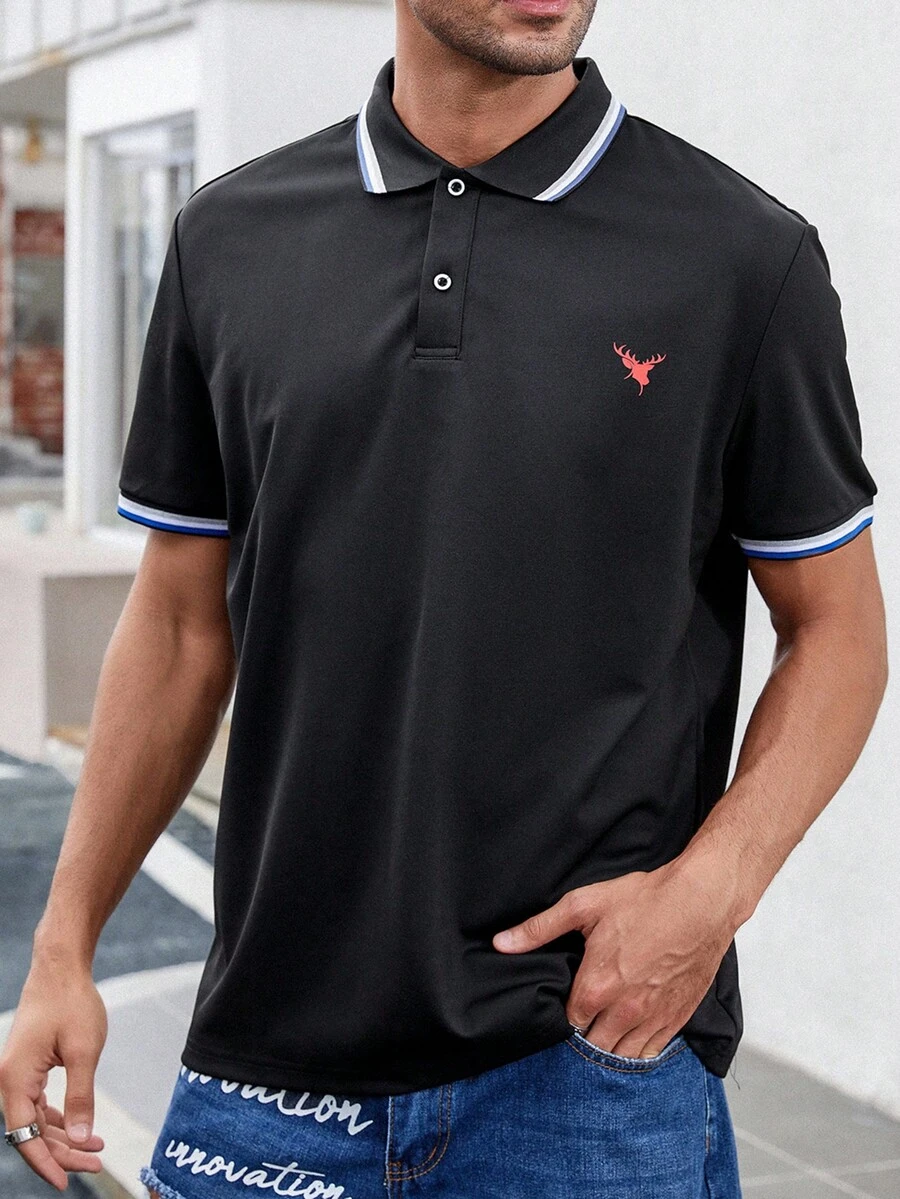 Manfinity Homme Men Animal Print Contrast Trim Polo Shirt - Black - View 1