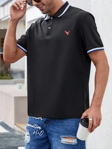 Manfinity Homme Men Animal Print Contrast Trim Polo Shirt - Black - View 4