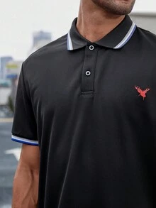 Manfinity Homme Men Animal Print Contrast Trim Polo Shirt - Black - View 7