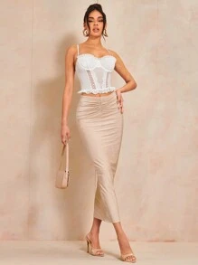 SHEIN BAE 褶邊蕾絲吊帶上衣 - 白色 - 查看 3