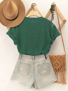 SHEIN LUNE 黃牛&標語圖案T恤