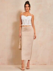 SHEIN BAE 褶邊蕾絲吊帶上衣 - 白色 - 查看 5