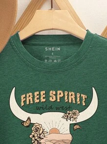 SHEIN LUNE 黃牛&標語圖案T恤