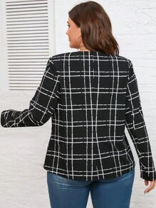 SHEIN LUNE Plus Plaid Print Open Front Jacket - Black and White - View 4